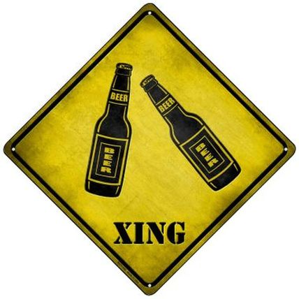 Beer Crossing 8" Metal Sign caution aluminum xing bar bottles man cave
