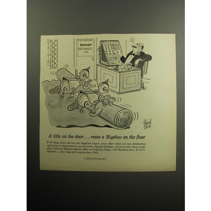 1957 Bigelow Carpets Advertisement - cartoon by Frank Owen