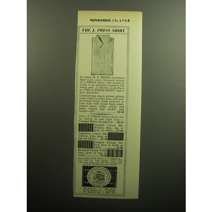 1958 J. Press Shirt Advertisement