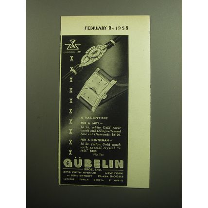 1958 Gubelin Watches Advertisement - A Valentine