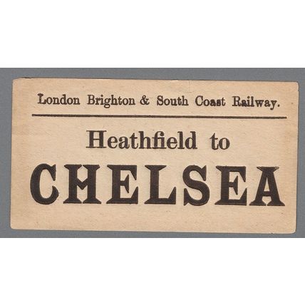 LONDON BRIGHTON & SOUTH COAST RAILWAY LUGGAGE LABEL - HEATHFIELD to CHELSEA