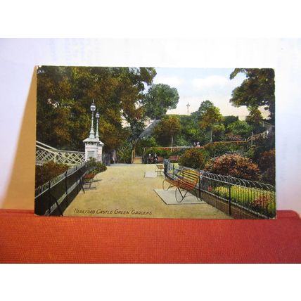GREEN GARDENS, HEREFORD CASTLE, used antique postcard 1910 pm #