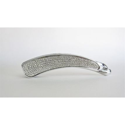 Rounded silver acrylic sparkly banana hair claw clip with rhinestones