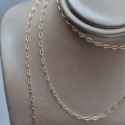 Vicenza Diamond Cut Oval Trace Chain 36" Long Rose Gold Overlay 925 Silver 3.37g
