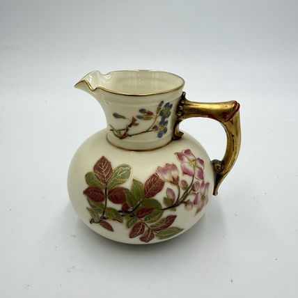 Antique Royal Worcester Porcelain Pitcher Hand Painted Floral #1376 England 4”