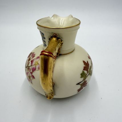 Antique Royal Worcester Porcelain Pitcher Hand Painted Floral #1376 England 4”