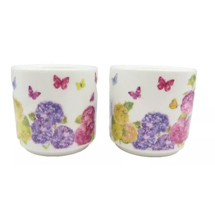 Butterfly & Flower Egg Cups Set of Two Ceramic Fine China Ceramic 5 CM Tableware