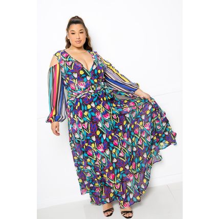 Multi Print Chiffon Maxi Dress