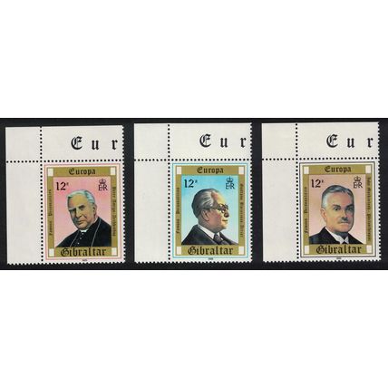 Gibraltar Europa Personalities 3v Corners 1980 MNH SG#433-435 Sc#390-392