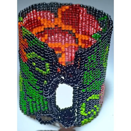 Traditional Huichol Art. Mexico Glass Seed Beads Bracelet. Magic Flowers 4