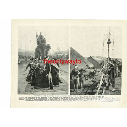 Ceremony In Town & Hill Village, Annam (Vietnam), Book Illustration, c1930