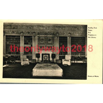 Fireplace in Library, Audley End, Essex, Postcard,1952