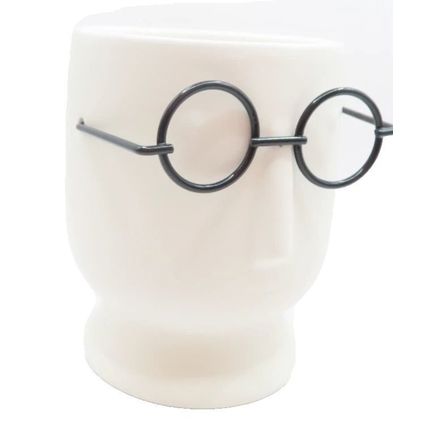 Geometric Head Ornament White Ceramic Wearing Black Glasses 9 CM Gift Home Decor