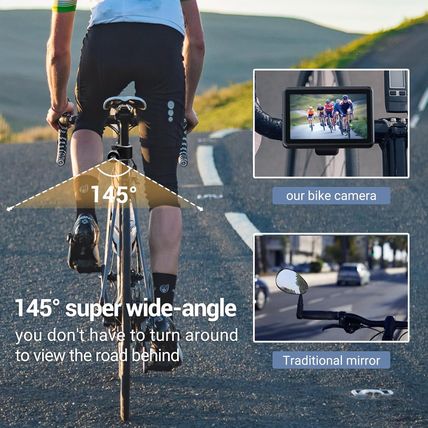 FEISIKE Handlebar Bike Mirror, Bicycle Rear View Camera with 4.3'' HD Night Visi