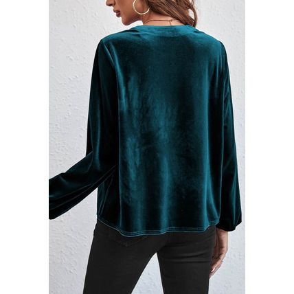Skobeloff Lantern Sleeve Beaded Split V Neck Velvet Top