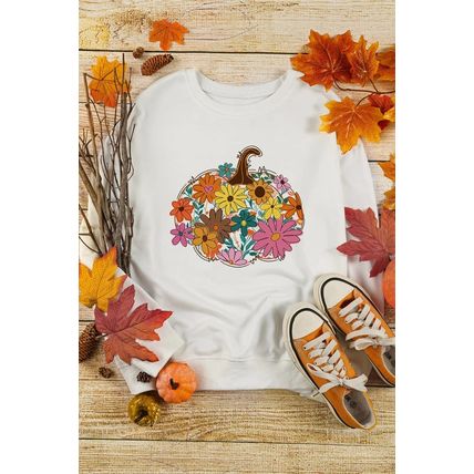 White Floral Pumpkin Custom Graphic Sweatshirt