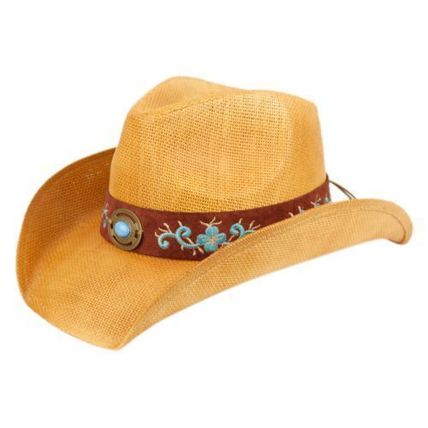 Angela & William Cowboy Hat with Floral Trim Band and Stud Natural