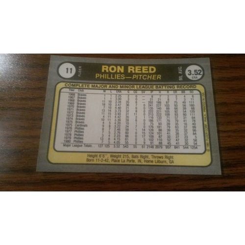1981 Fleer Card # 011 Ron Reed Excellent-Mint (6) Philadelphia Phillies