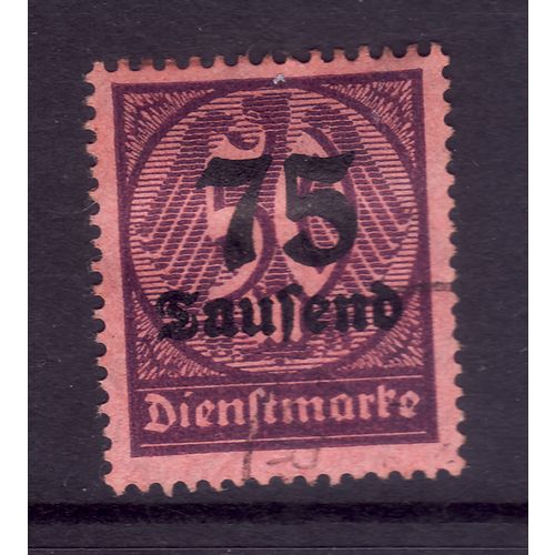 GERMANY 1923 OFFICIAL SG O317 75T on 50M VIOLET / CARMINE FINE USED