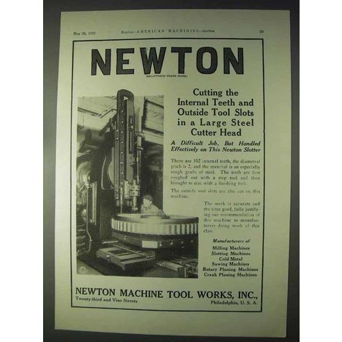 1922 Newton Slotter Ad - Cutting the Internal Teeth