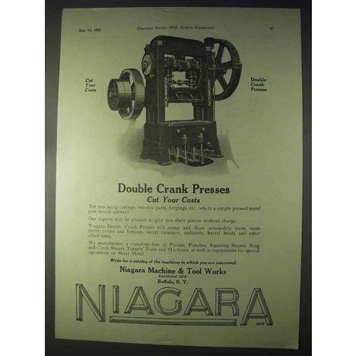 1922 Niagara Double Crank Presses Ad - Cut Your Costs