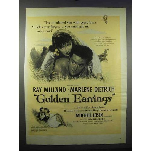 1947 Golden Earrings Movie Ad - Ray Milland