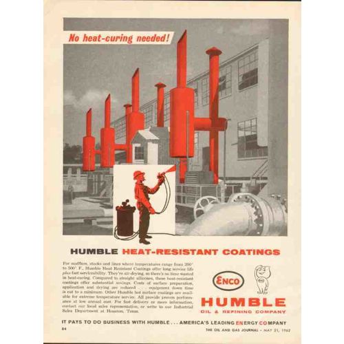 HUMBLE OIL REFINING COMPANY 1962 heat resistant coatings vintage ad