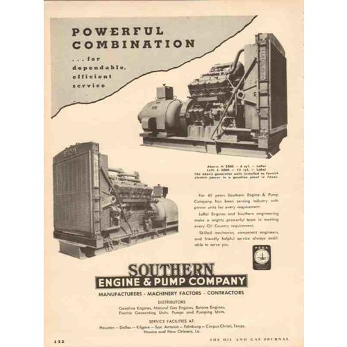 SOUTHERN ENGINE PUMP COMPANY 1953 powerful combination oil vintage ad