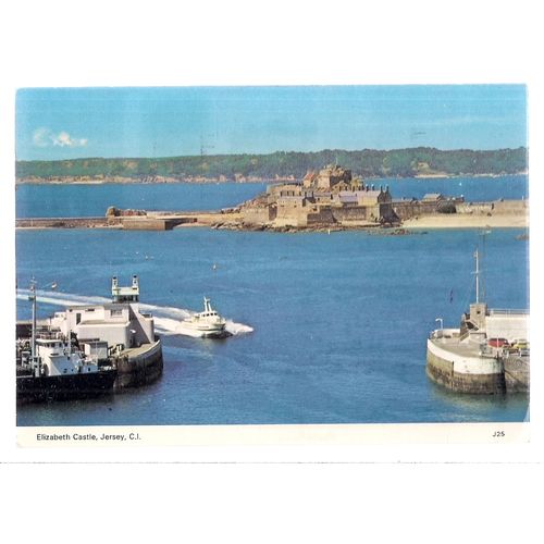 ELIZABETH CASTLE, JERSEY, CHANNEL ISLES used vintage postcard 1987 postmark /