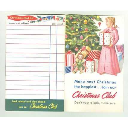 USA. Folder/Book. 1950es." Christmas Club". Shopping and Christmas Card. Unused.