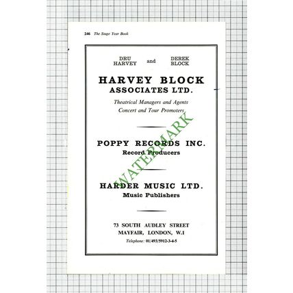 Dru Harvey Block Associates Ltd Theatrical Managers Advert - 1968 Cutting