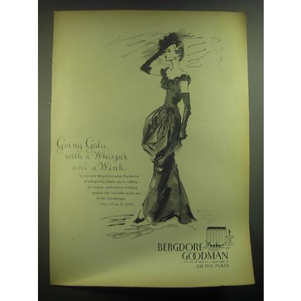 1945 Bergdorf Goodman Dress Ad - Going Gala with a whisper and a wink