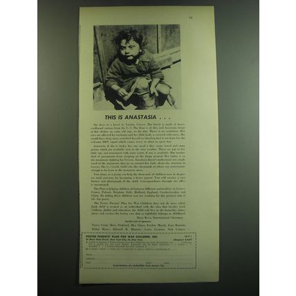 1949 Foster Parents Plan for War Children Ad - This is Anastasia