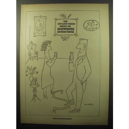1950 Schweppes Quinine Water Ad - cartoon by Saul Steinberg