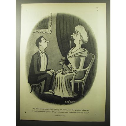 1950 Schweppes Quinine Water Advertisement - cartoon by Sam Cobean