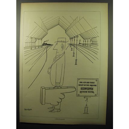 1950 Schweppes Quinine Water Advertisement - cartoon by Saul Steinberg