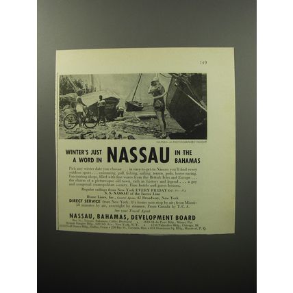 1951 Nassau, Bahamas, Development Board Ad - Winter's just a word in Nassau