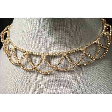 Interwoven Scalloped Rhinestone Bib Necklace - Gold #359 USA Seller