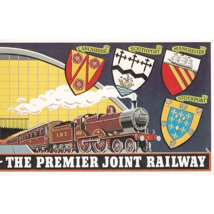 Premier Joint Railway Southport Manchester Train Coat Of Arms Postcard