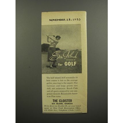 1953 The Cloister Resort Ad - Sea Island Georgia for Golf