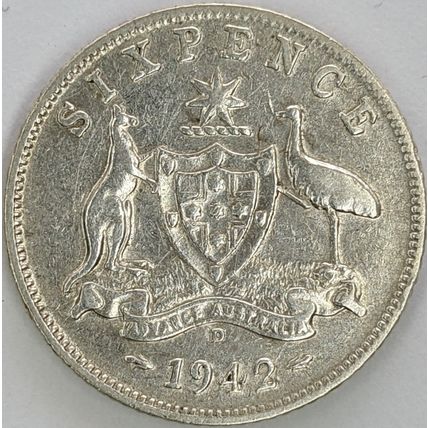 AUSTRALIA 1942 Sixpence - D mint mark, 92.5% Silver (L - D)
