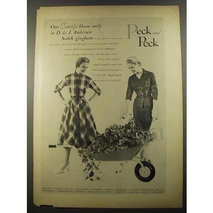 1954 Peck and Peck Fashion Ad - Our Craely's bloom early in D. & J. Anderson