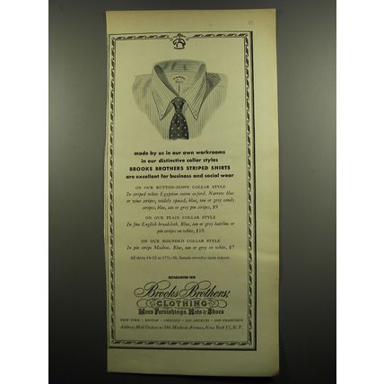 1955 Brooks Brothers Striped Shirts Ad - Made by us in our own workrooms