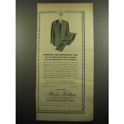 1955 Brooks Brothers Brookscord Suits Advertisement