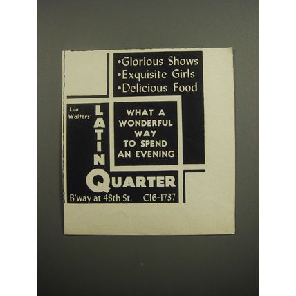 1955 Lou Walters' Latin Quarter Ad - Glorious Shows Exquisite Girls