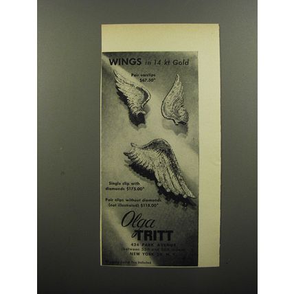 1956 Olga Tritt Jewelry Advertisement - Wings in 14 kt gold