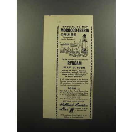 1956 Holland-America Line Cruise Advertisement - Morocco-Iberia Cruise