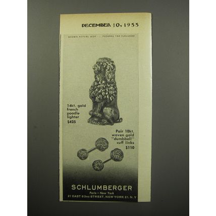 1955 Schlumberger Jewelry Ad - 14kt gold french poodle lighter $425