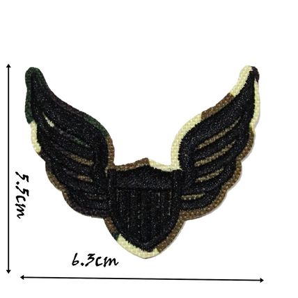 Military Style Iron On Patch Shield & Wings Camouflage Badge Motif Decor P412