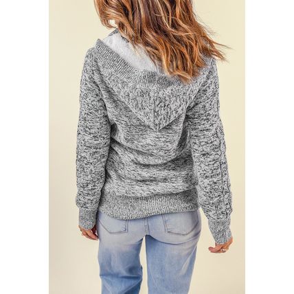 Dark Gray Long Sleeve Button-up Hooded Cardigans